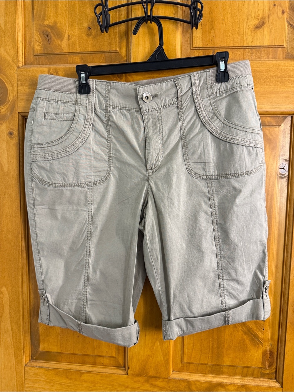Khaki Bermuda Shorts with Turn-Cuff Hem